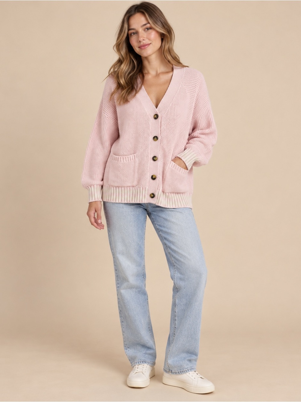 KBB by Kahlana Pink Letterman Cardigan Large NWT
